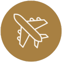 Airplane icon symbolising Villa Kimaya’s 45-minute drive from Ngurah Rai International Airport in Bali.