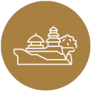Balinese temple icon indicating Villa Kimaya is 30 minutes from Tanah Lot Temple, a popular sunset destination.